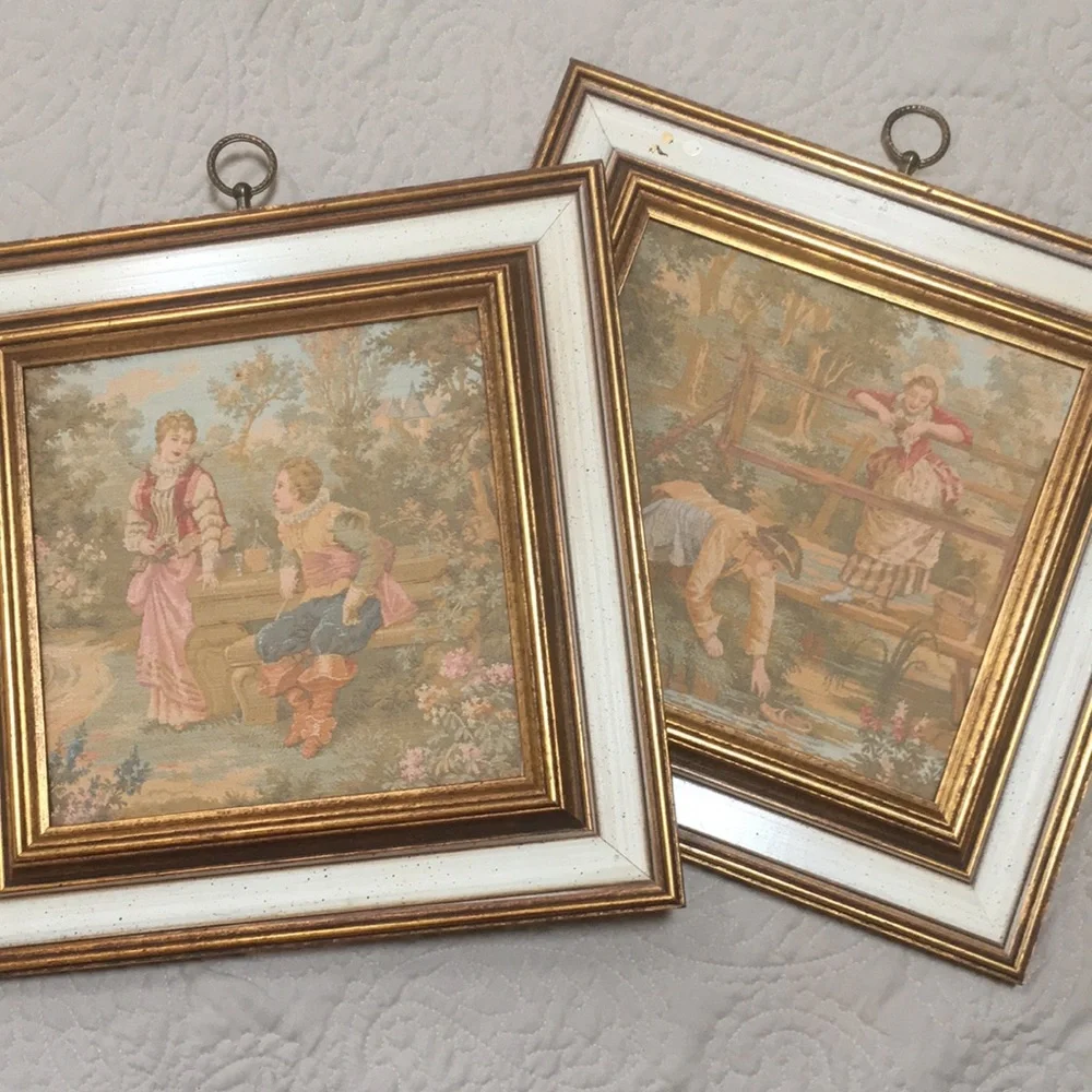 2 Vintage Tapestry Pictures Romantic Victorian Wall Art Sungott Art Studios NY